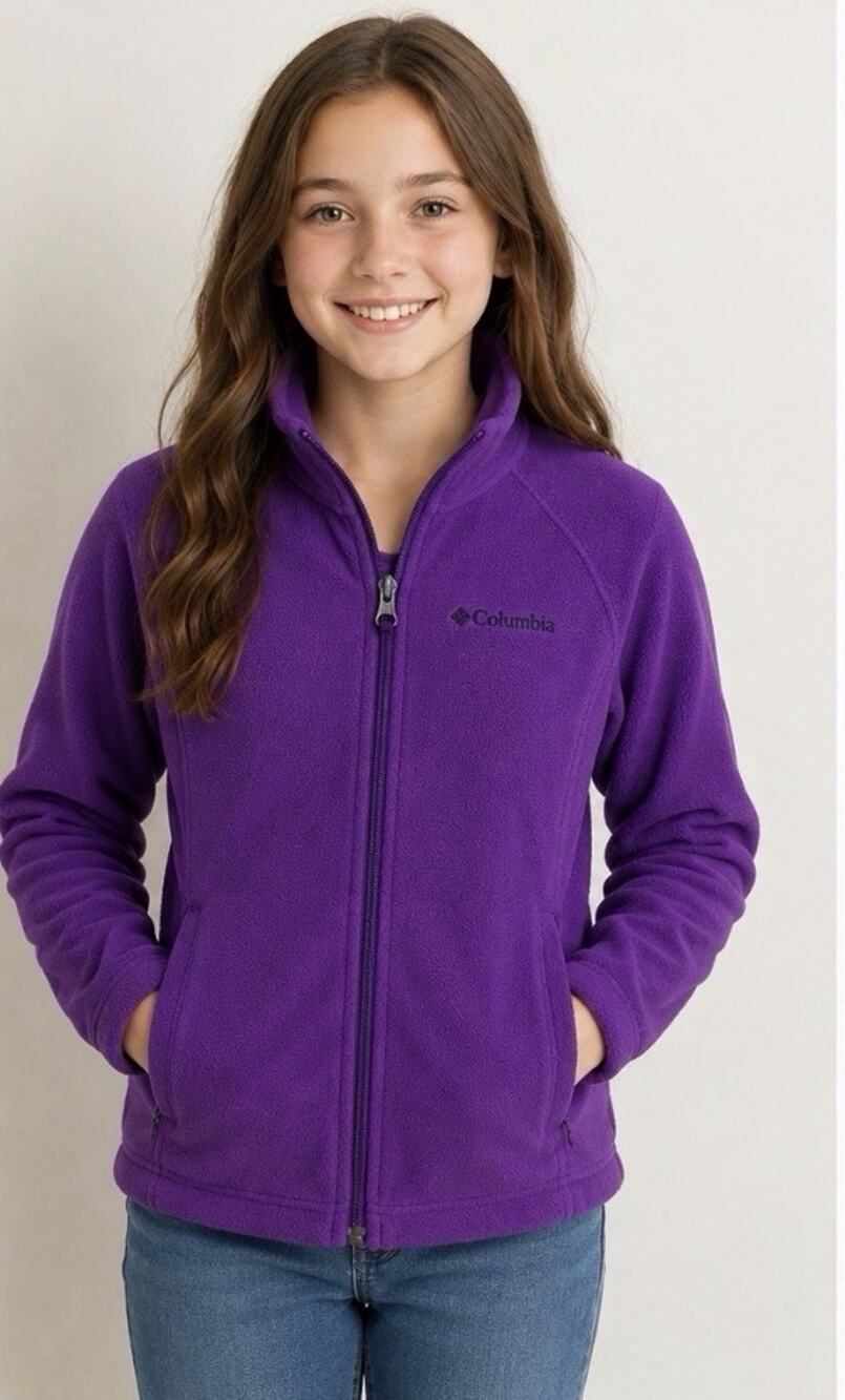 Columbia Youth 14/16 Purple Fleece Jacket Full Zip Lightweight Girls Large